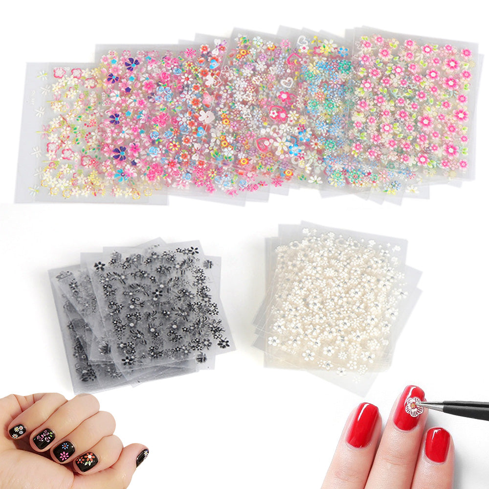 90 Piece 3D Floral Self Adhesive Nail Stickers for DIY Nail Art Decoration
