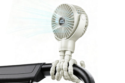 Portable Octopus Stroller Fan with Digital Display and 3 Speed Settings-Beige