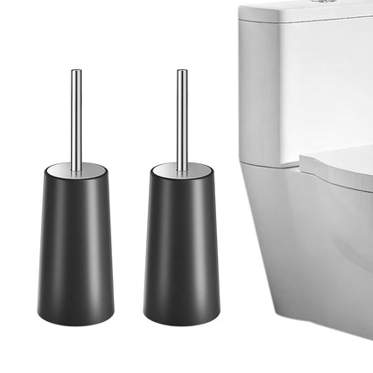 2 Pack Toilet Brush Set with Stainless Steel Handle and Holder - Black
