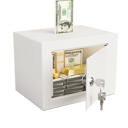Small Safe Box with Key Lock Mini Security Safe for Money Cash Jewelry-White