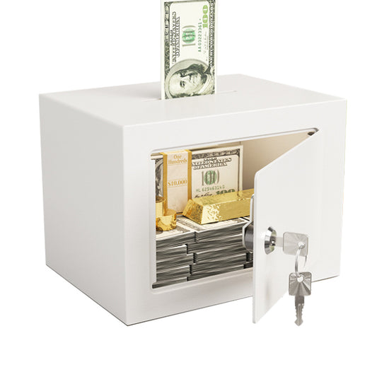 Small Safe Box with Key Lock Mini Security Safe for Money Cash Jewelry-White
