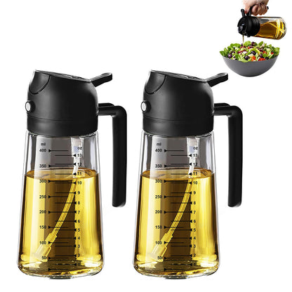 2Pcs 470ml Glass Oil Sprayer Bottle for Cooking Olive Oil Dispenser Kitchen Gadgets-Clear