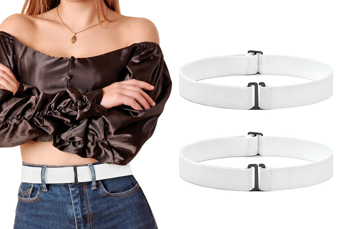 2Pcs Women Adjustable Stretch Belt Invisible Elastic Waistband for Pants Jeans Dresses-White