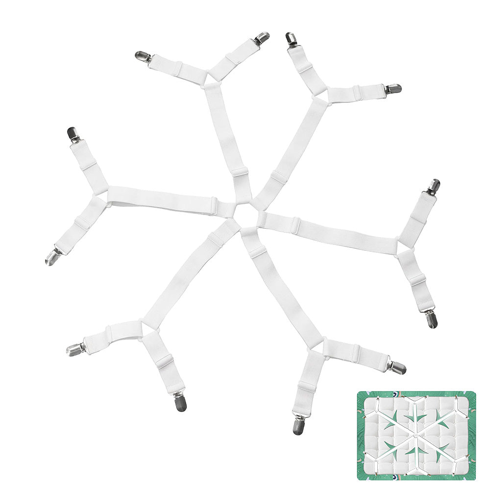 12-Clip Adjustable Elastic Bed Sheet Fastener Straps for Mattress - White