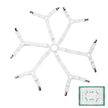 12-Clip Adjustable Elastic Bed Sheet Fastener Straps for Mattress - White