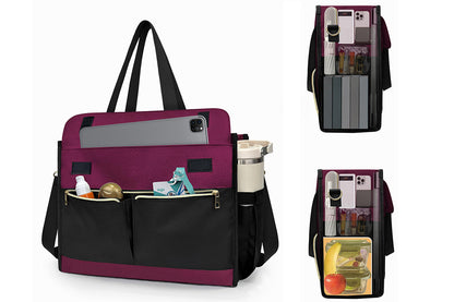 Lunch Tote Bag With Insulated Lunch Box Compartment For Travel Leisure-Wine Red