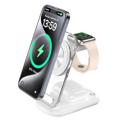 3-in-1 Wireless Charging Station for Apple Devices Wireless Charger Dock with Night Light White