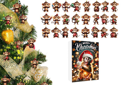 2025 Advent Countdown Calendar Monkey Christmas Hanging Ornaments -Joyful Monkey