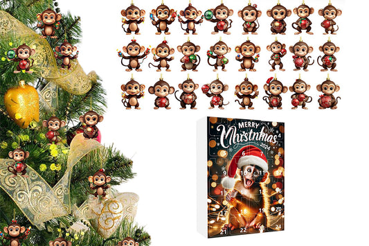 2025 Advent Countdown Calendar Monkey Christmas Hanging Ornaments -Joyful Monkey