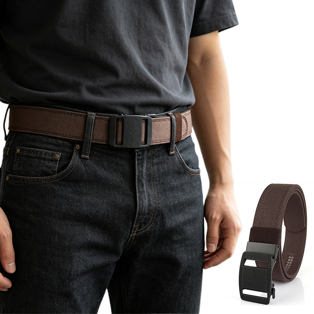 Double Layer Thickened Tactical Belt with Automatic Buckle - Coffee