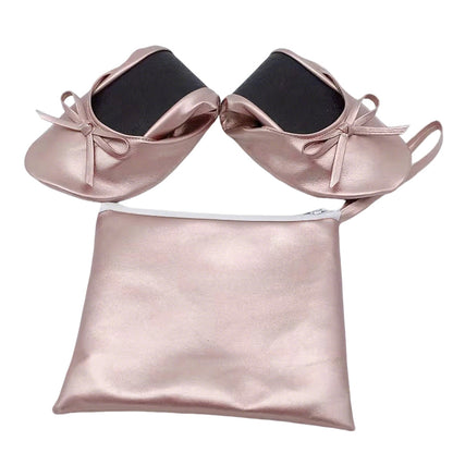 Women Foldable Indoor Ballet Flat Roll Slipper Shoes Dance Shoes Party Ball Prom-Pink