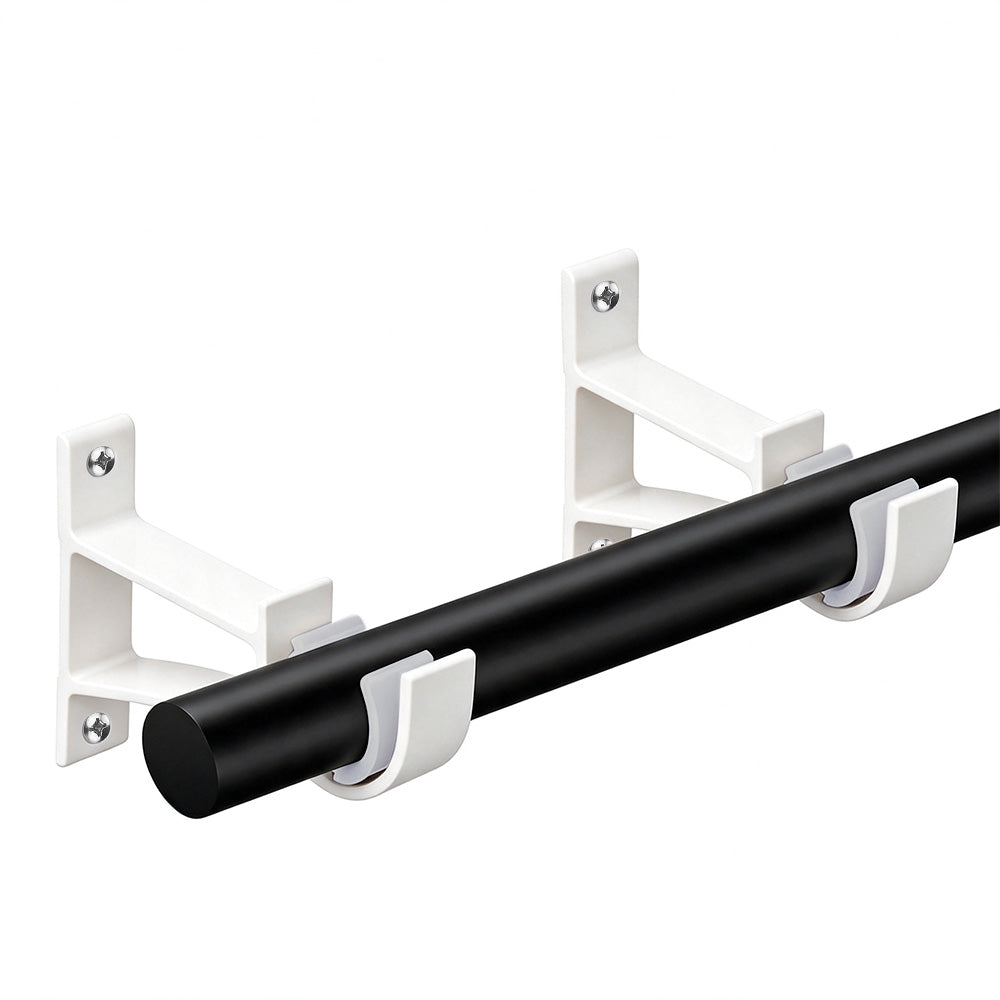 2 Piece Metal Support Curtain Rod Pole - White