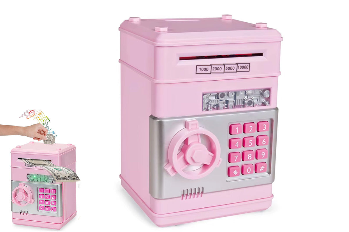 Electronic ATM Piggy Bank with Password Lock Money Coin Saving Box Toys for Little Ones Gifts -Light Pink