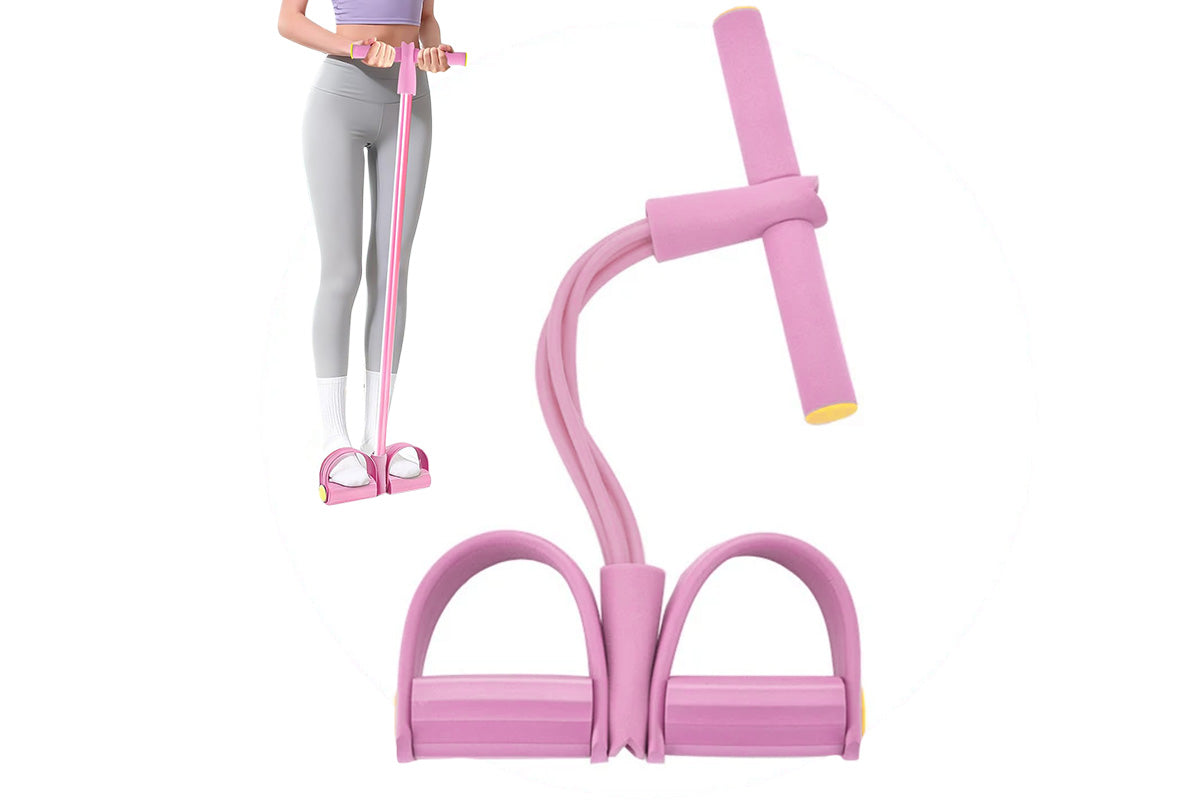6 Tube Foot Pedal Resistance Band Ankle Puller Fitness Rope Pink