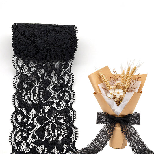 10 Yards Elastic Floral Lace Trim Stretch Ribbon for Sewing and DIY Crafts - Black