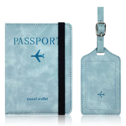 RFID Shield Passport Holder and Luggage Tag Set - Light Blue