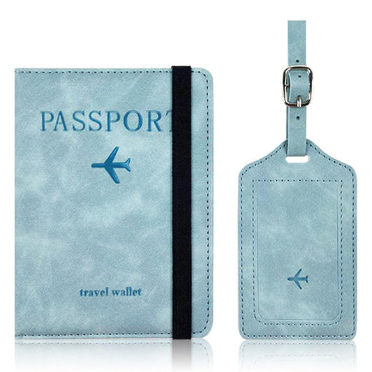 RFID Shield Passport Holder and Luggage Tag Set - Light Blue