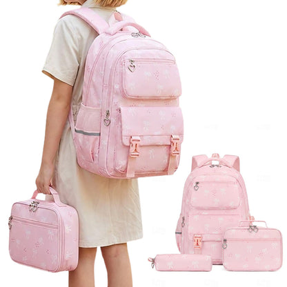 3 Piece Girls School Backpack Set with Lunch Bag Pencil Case - Pink