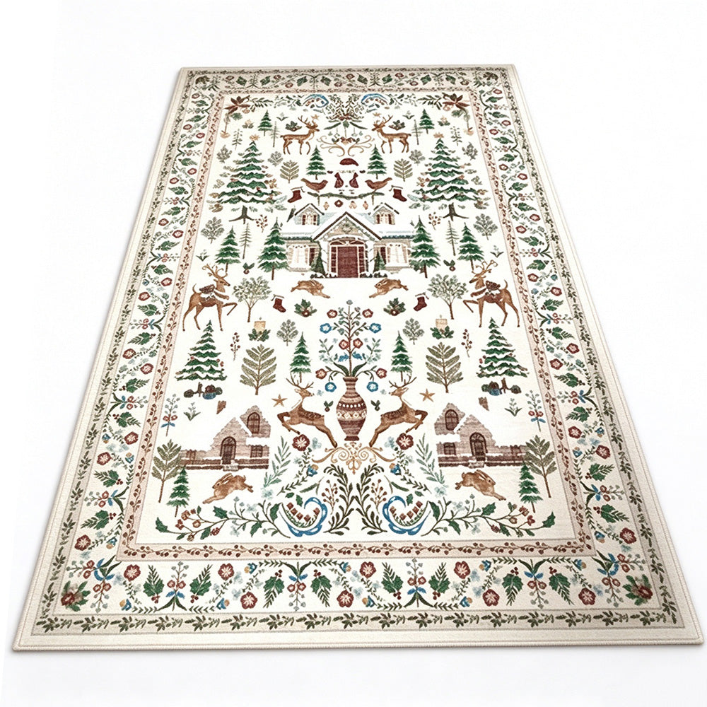 Christmas Floor Mat Vintage Xmas House Area Rug for Living Room White 120x80cm