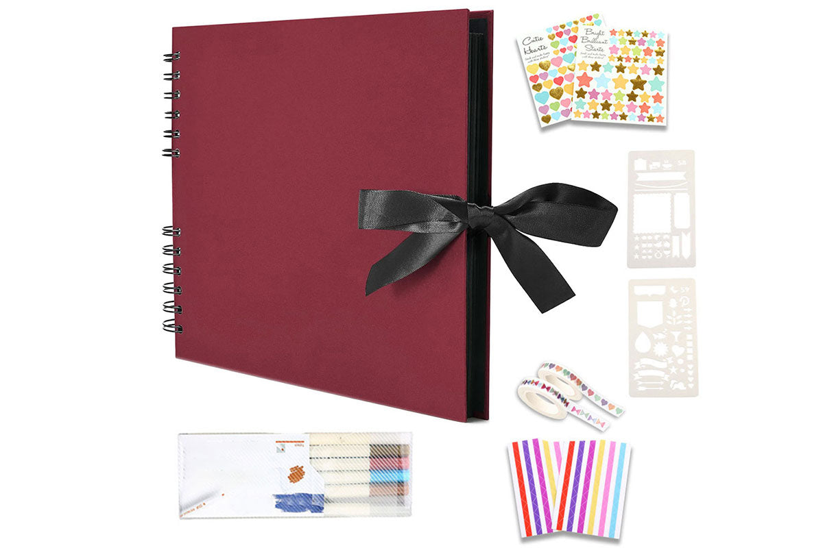 DIY Photo Album 80 Pages Black Scrapbook Set-Red