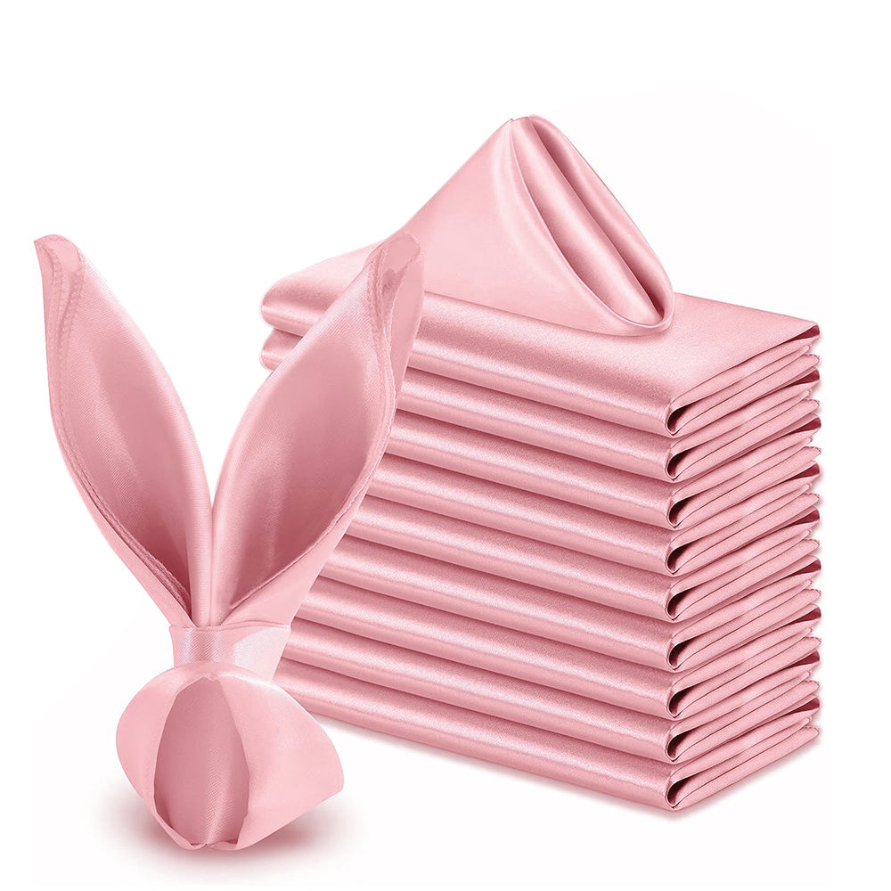 10 Pack Polyester Satin Dinner Napkins for Weddings Hotels Dining - Pink