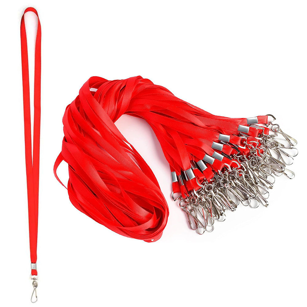 50 Flat ID Badge Lanyards with 360 Degree Swivel Hooks - Red