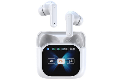 Bluetooth AI Translation Earbuds with LCD Touchscreen 150 Languages-White