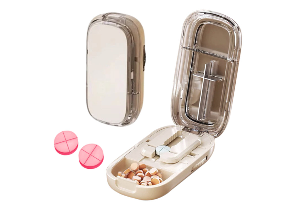 Pill Cutter Pill Splitter for Small and Tiny Pills 1/4 Adjustable Pill Organizer-Beige