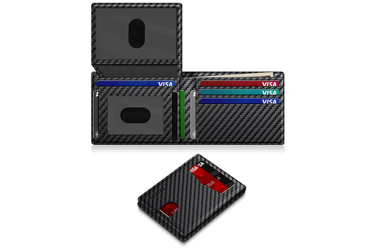 2Pcs Men Slim RFID Shielding Microfiber Wallet Credit Card Holder Money Clip