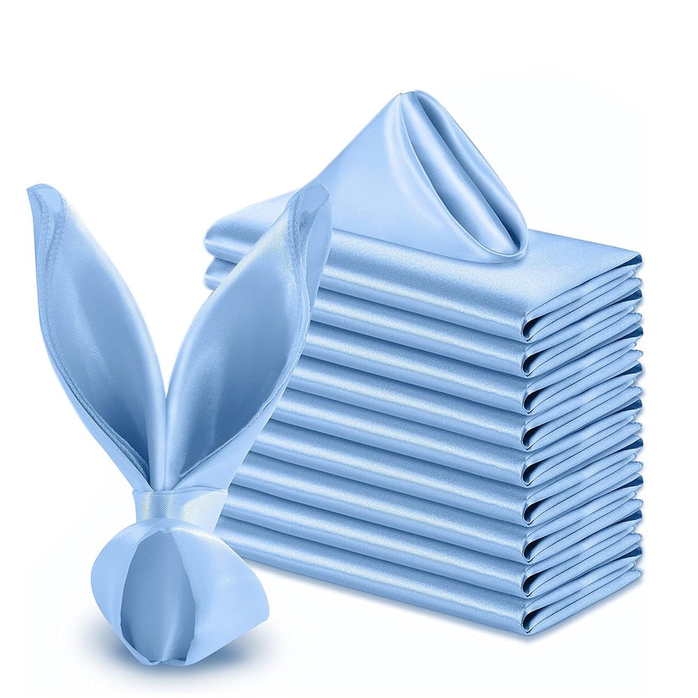 10 Pack Polyester Satin Dinner Napkins for Weddings Hotels Dining - Blue