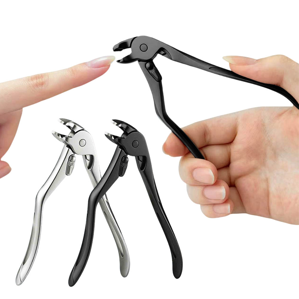 2 Pieces Long Handled Curved Head Toe Nail Clipper - Black+Silver