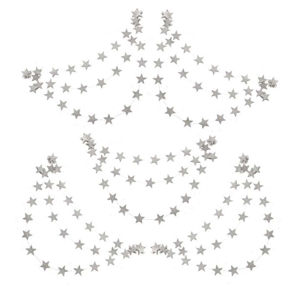 5 Pack 4m Thick Paper Star Garland Bunting Banners for Parties - Silver