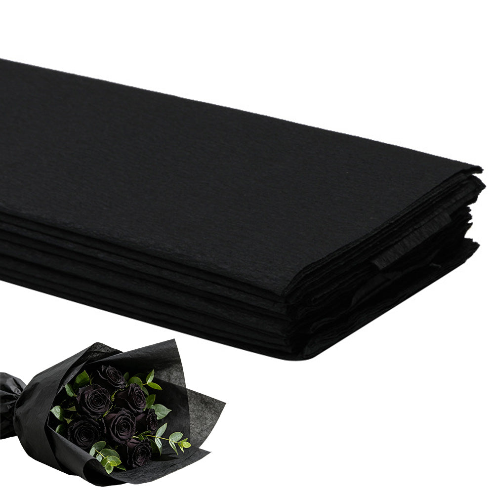 10 Crepe Paper Sheets for Gift Wrapping and Flower Crafts - Black
