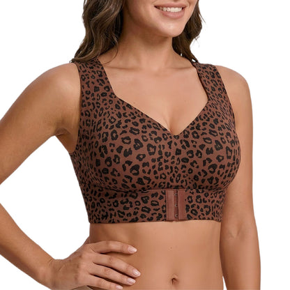 Wireless Front Closure Seamless Full Coverage Cross Back Bra - Brown
