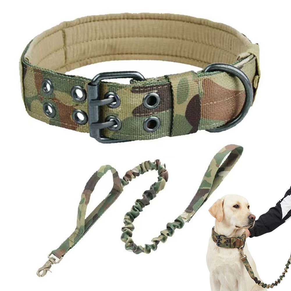 Adjustable Padded Nylon Dog Collar and Leash Set for Large Dogs - Green