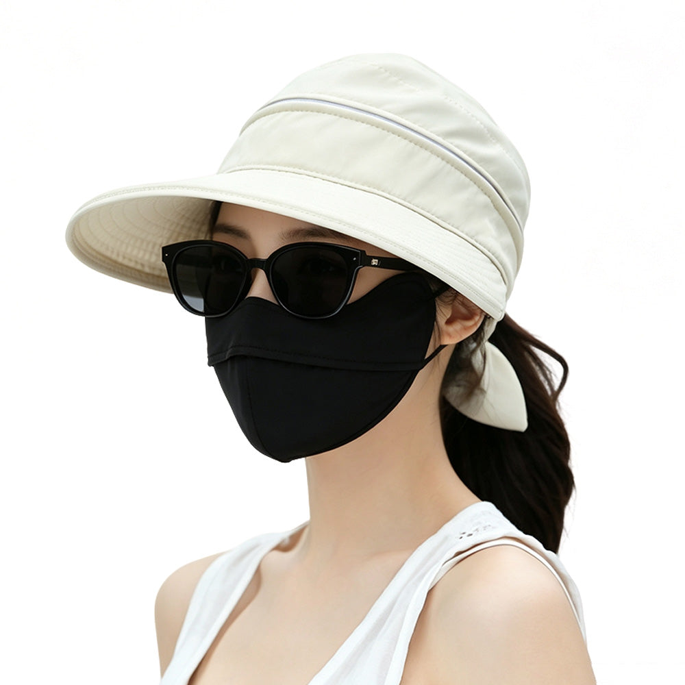 2 in 1 Detachable Zipper Wide Brim Sun Hat for Women - Beige