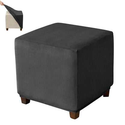 High Stretch Silver Fox Velvet Square Footstool Cover Machine Washable - Black