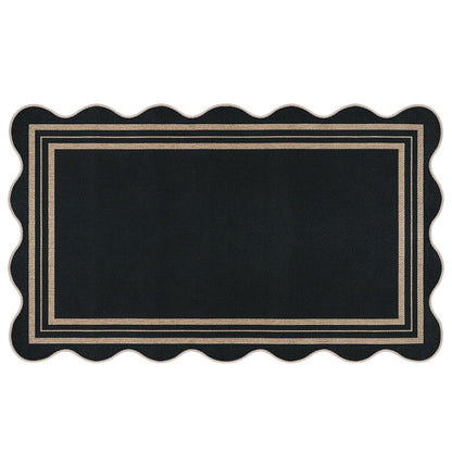 Polyester Floor Mat with Scalloped Edge Doormat for Entryway Black 120x180cm
