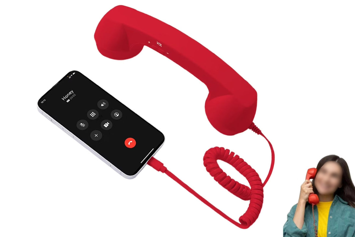 Retro Wired Handheld Telephone Handset with Microphone for Smartphones PC-Red