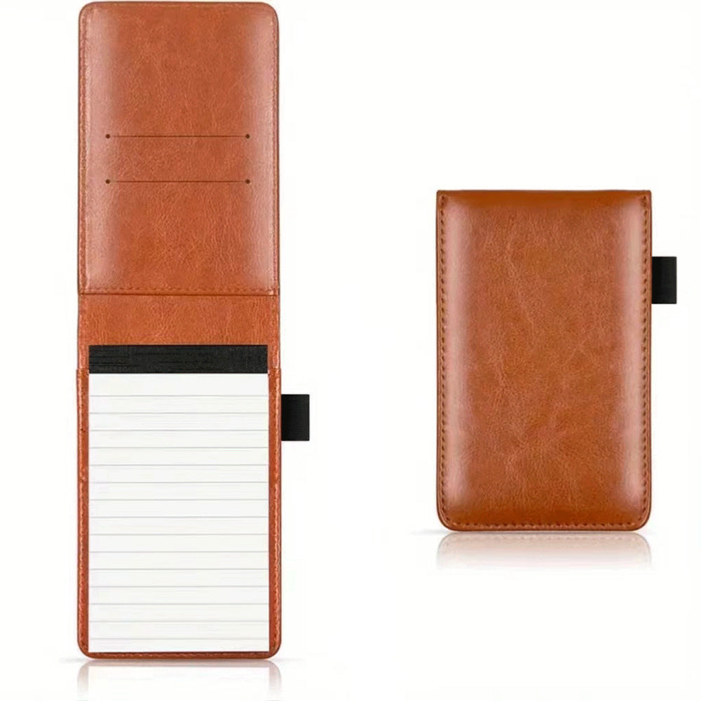 A7 Mini Pocket Notebook PU Leather Notepad with Pen Holder Card Slot-Brown