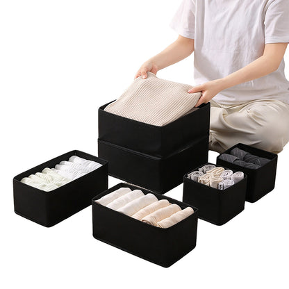 6 Piece Foldable Nonwoven Drawer Organizer Bins with Zippers - Black