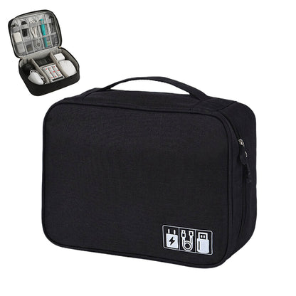 Large Digital Electronics Travel Organizer Bag with Adjustable Dividers - Black