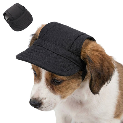 Dog Cat Pet Baseball Cap with Ear Holes and Adjustable Strap - Black