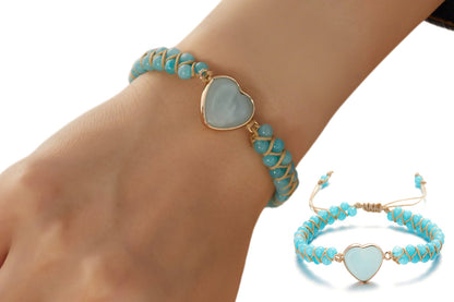 Handmade Natural Stone Beaded Bracelet Adjustable Woven Bangle for Jewelry-Sky