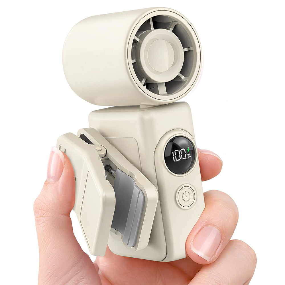 Clip On Handheld Turbo Fan with LED Display 4 Speeds and 180 Degree Tilt - White