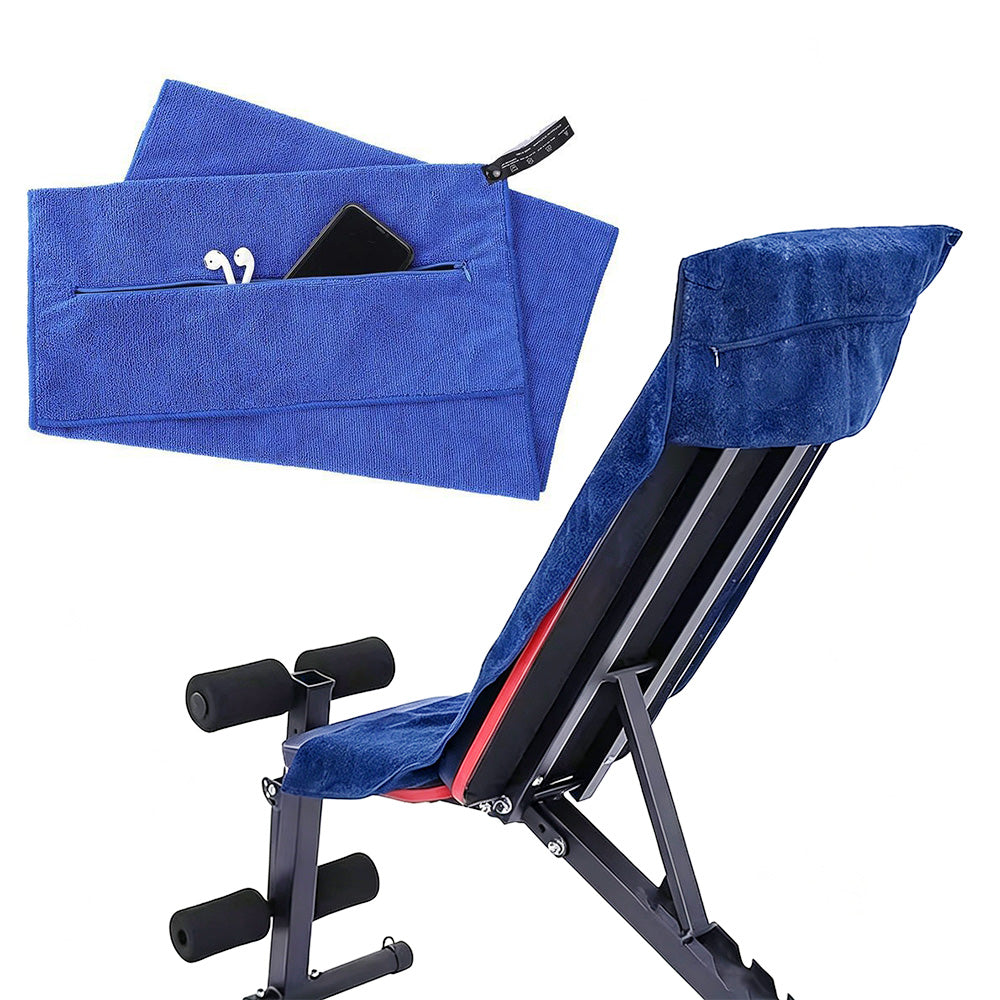 120x50cm Quick Dry Microfibre Gym Towel with Pocket - Blue