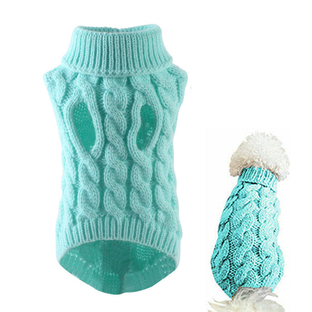 Puppy Dog Jumper Winter Warm Knitted Sweater Pet Clothes for Small Dogs Coat -Blue