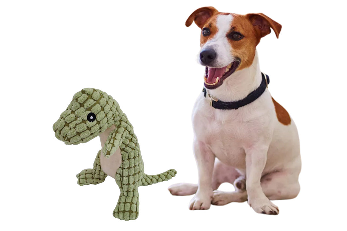 Indestructible Robust Dino-Plush Dog Toy Fluffy Dinosaur Pet Sound Chew Squeaky-Green