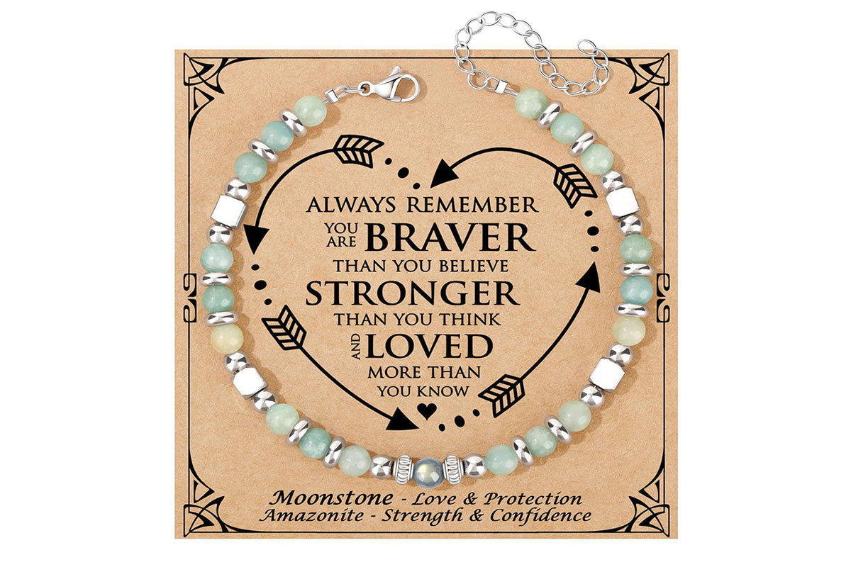 Gift for Women Moonstone Bracelet Amazonite Jasper Stainless Steel Bracelet -Always Remember