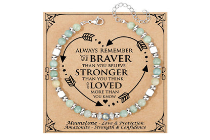 Gift for Women Moonstone Bracelet Amazonite Jasper Stainless Steel Bracelet -Always Remember